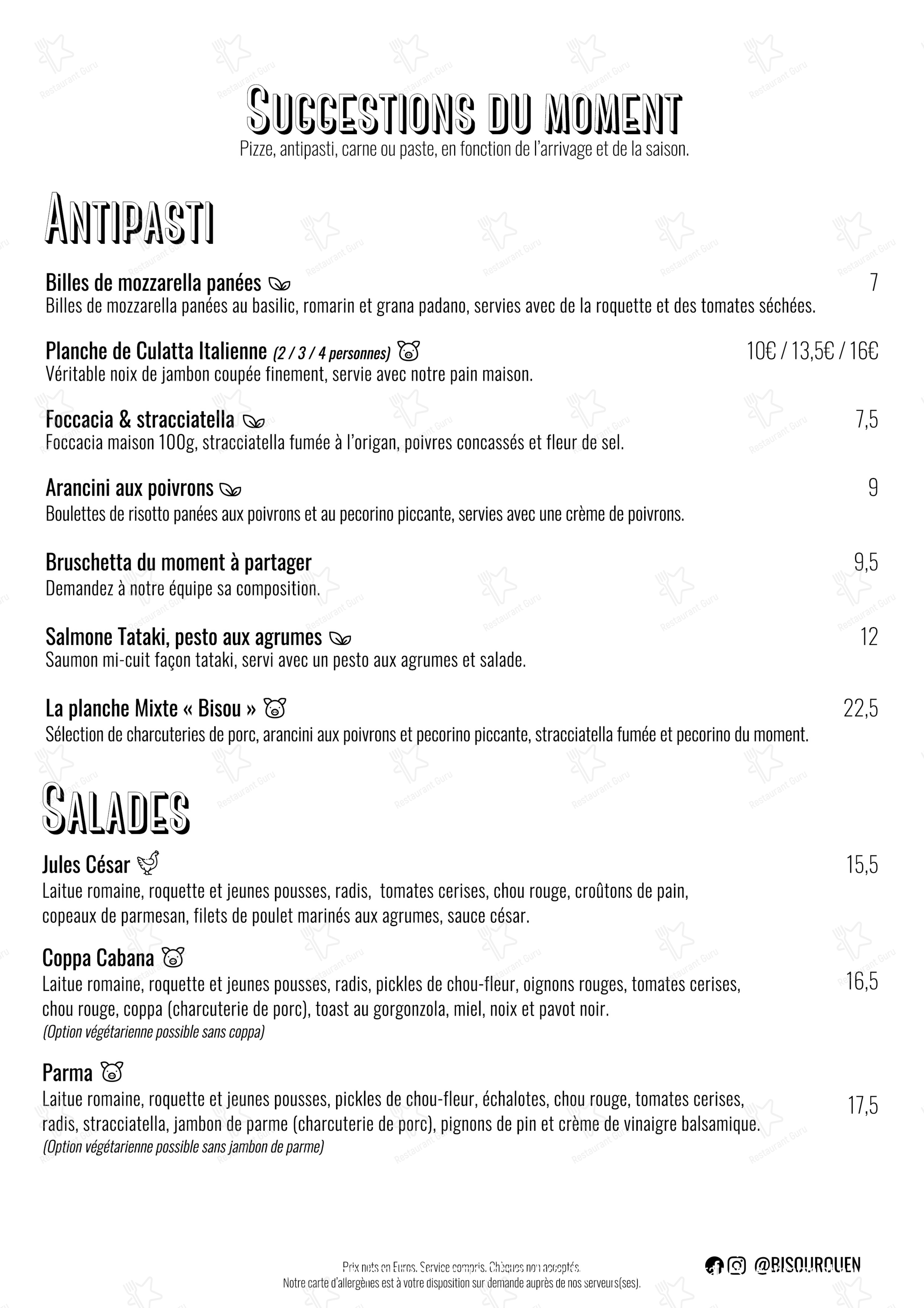 Menu pour Bisou - Menu bar