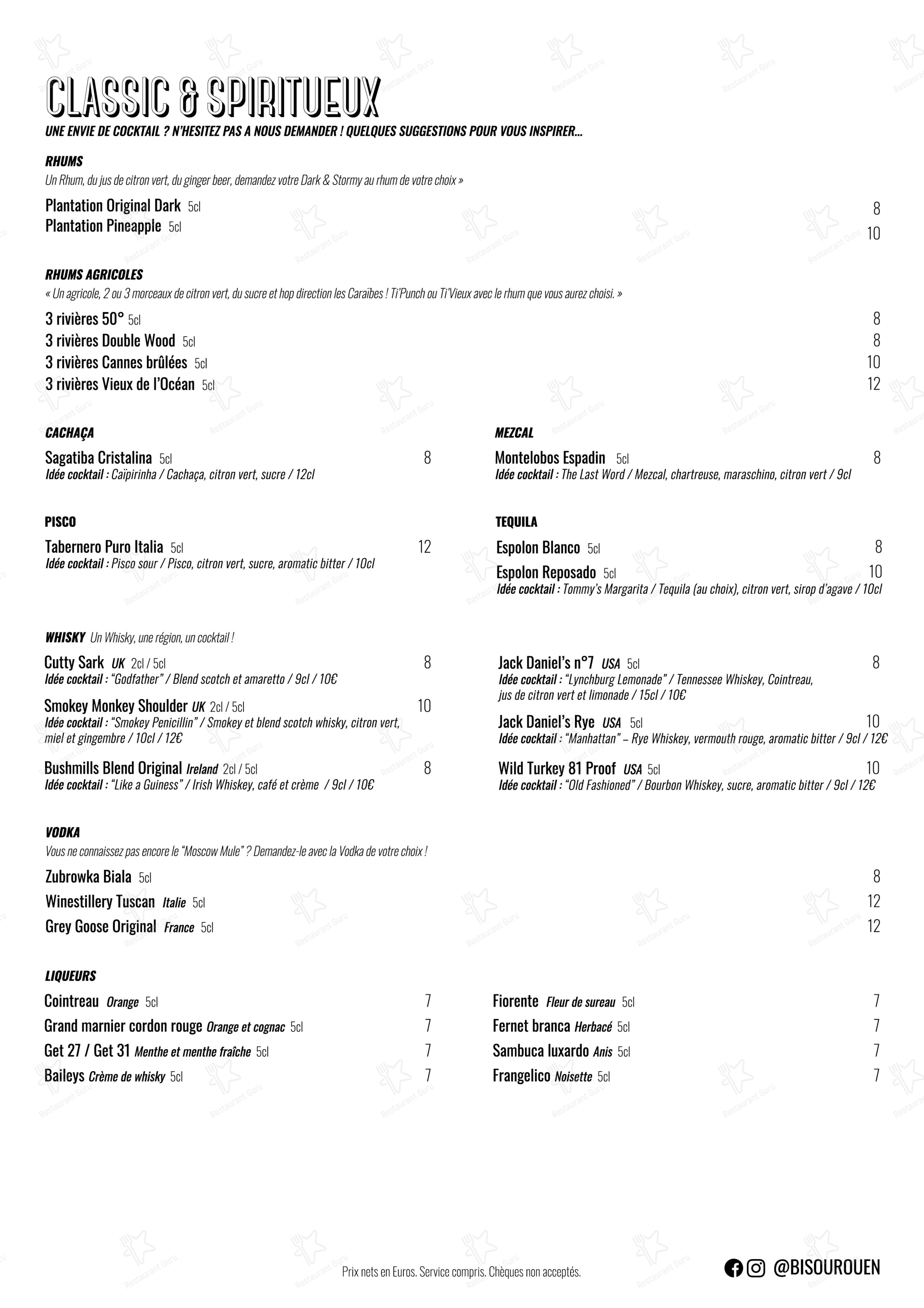 Menu pour Bisou - Menu