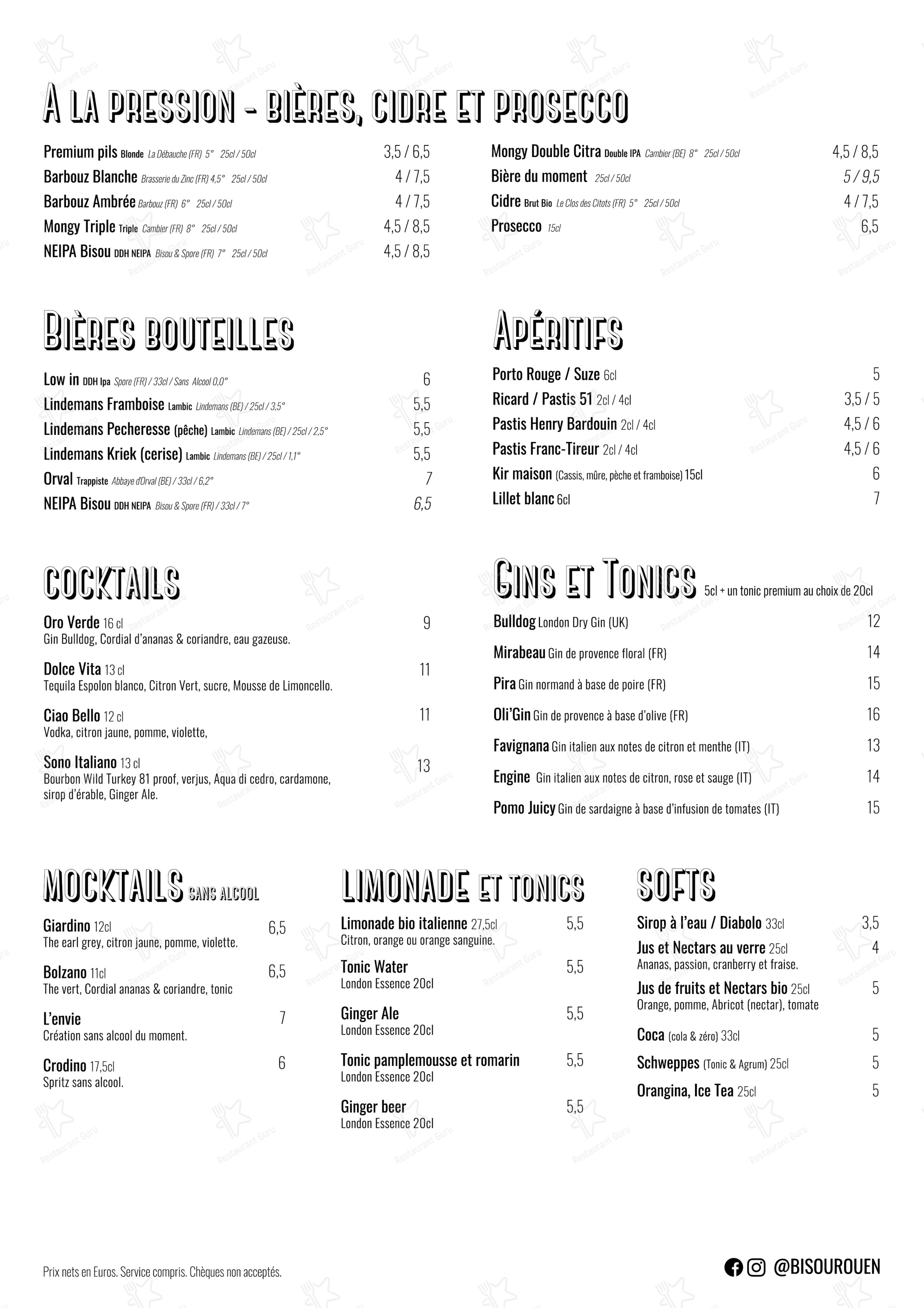 Menu pour Bisou - Menu bar
