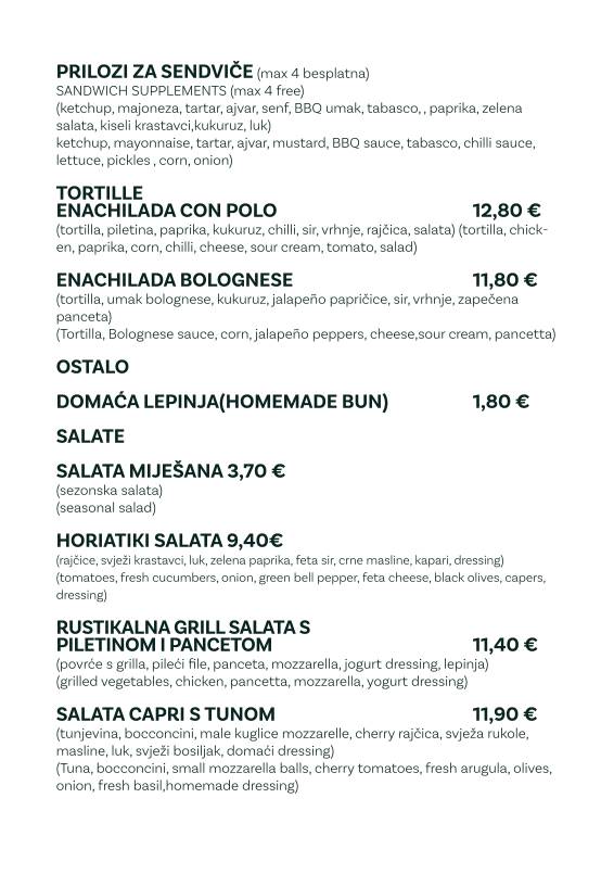 Menu di Bistro Gušti 