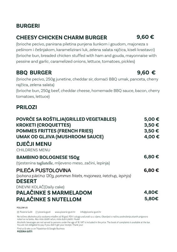 Menu di Bistro Gušti 
