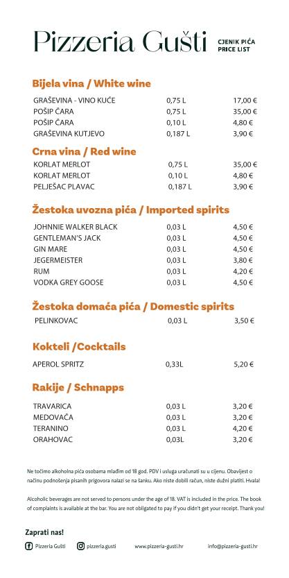 Menu di Bistro Gušti 