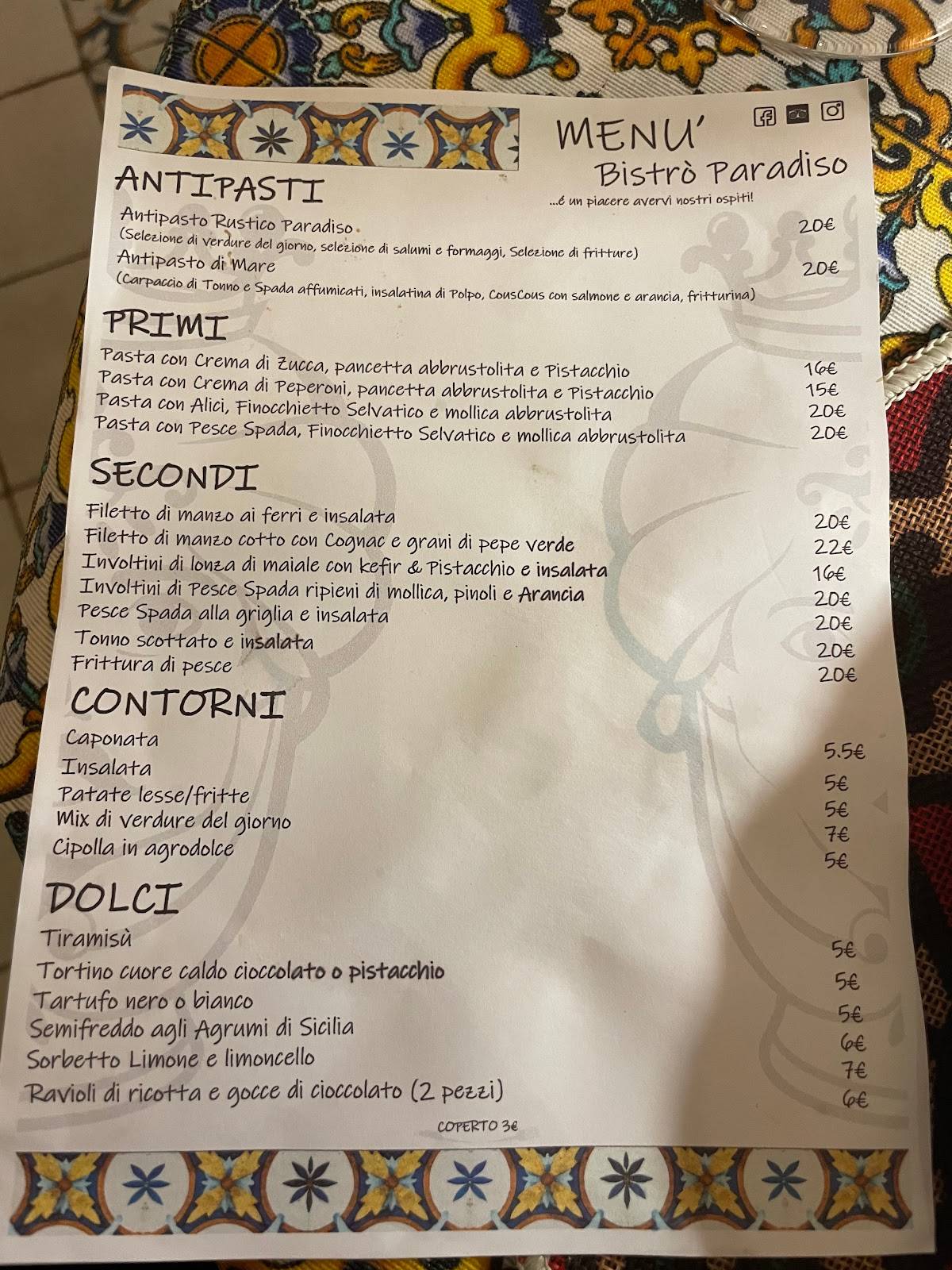 Menu di Bistrò Siciliano Con Giardino Paradiso 