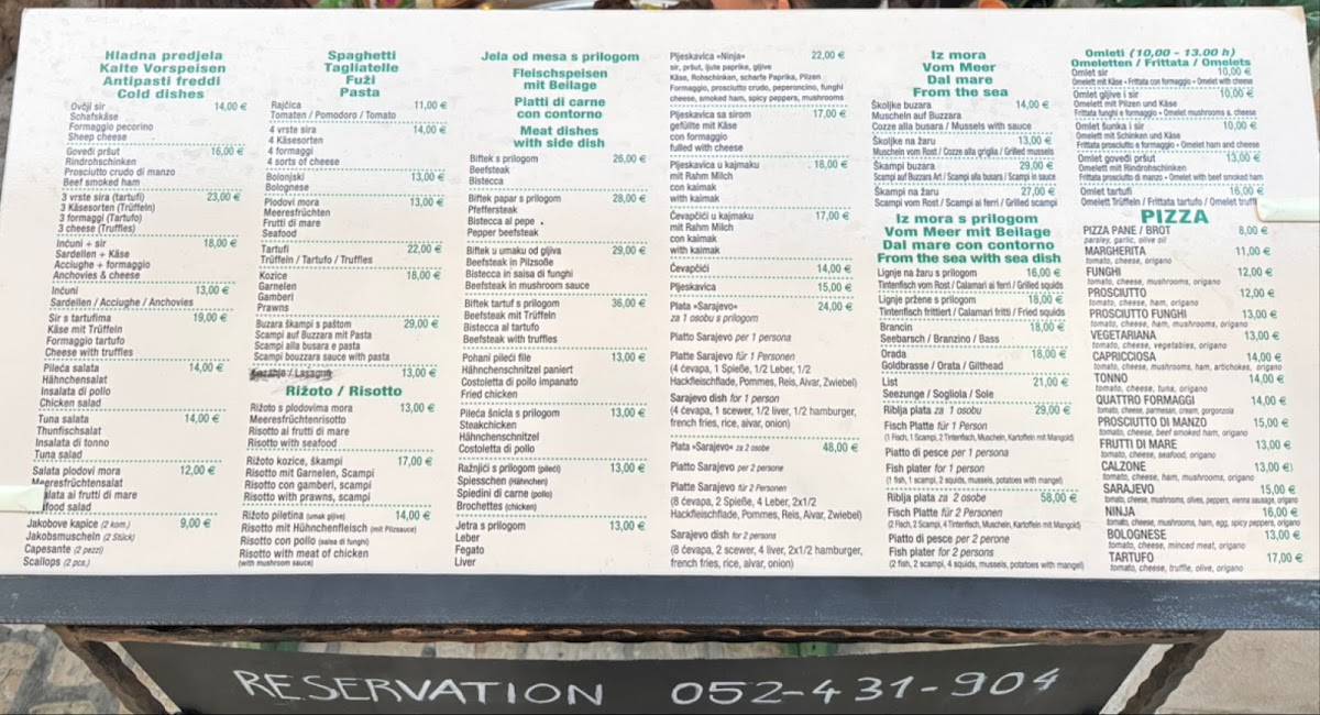Menu di Bistro Sarajevo 