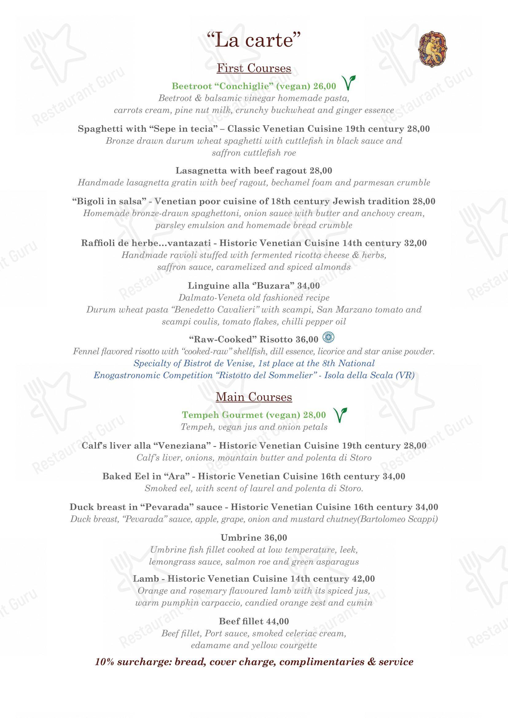 Menu per Bistrot de Venise ristorante