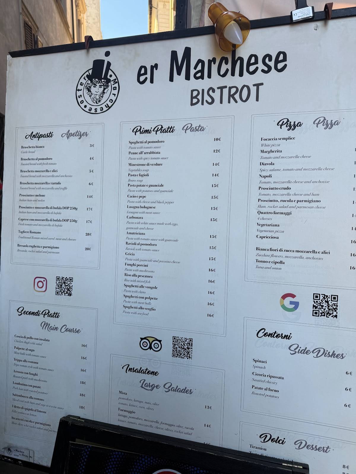 Menu di Bistrot Er Marchese | Roma Centro 