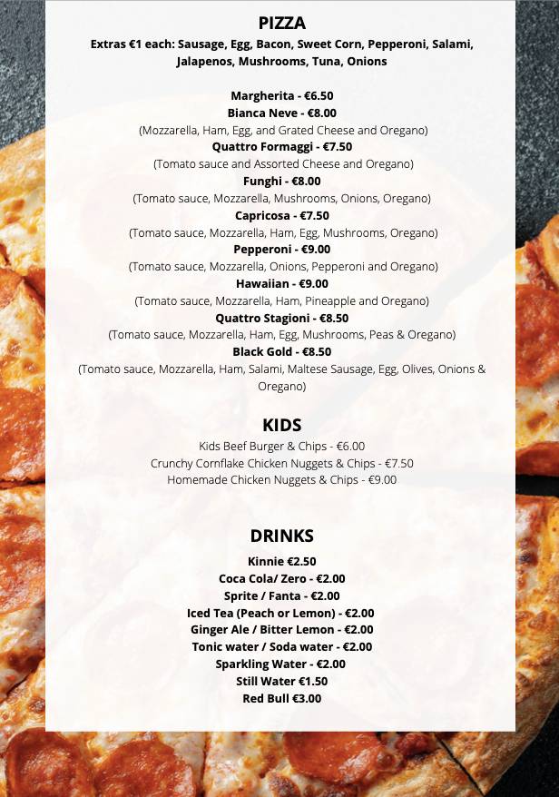 Menu at Black Gold Saloon pub & bar, Sliema