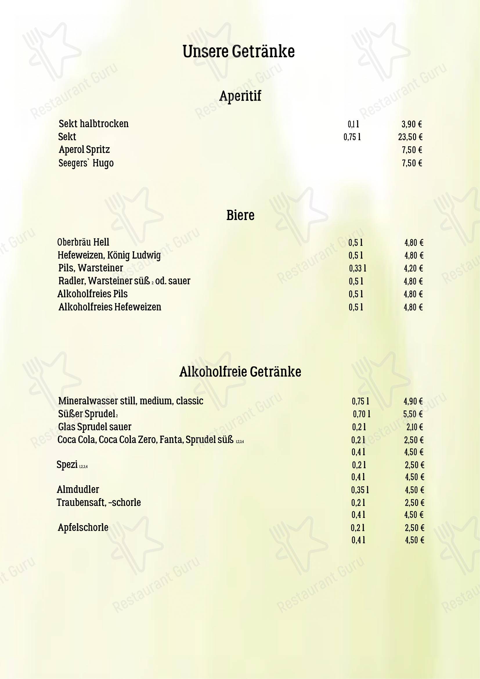 Menu pour Blockhaus Seeger restaurant