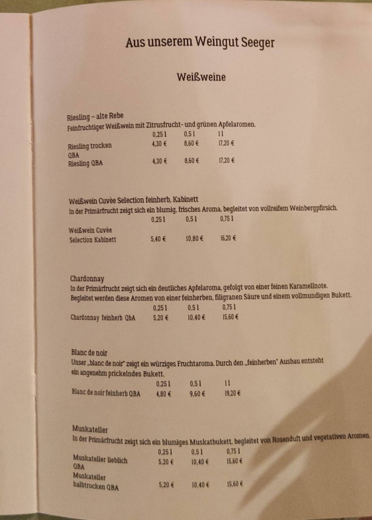 Menu de Blockhaus Seeger