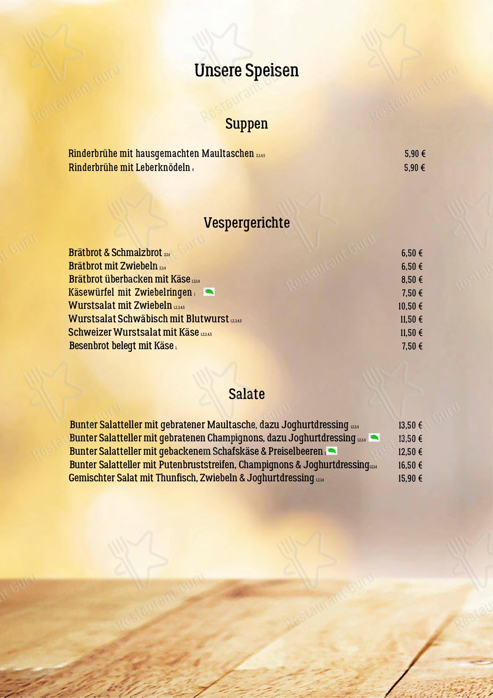 Menu bar pour Blockhaus Seeger dans Abstatt