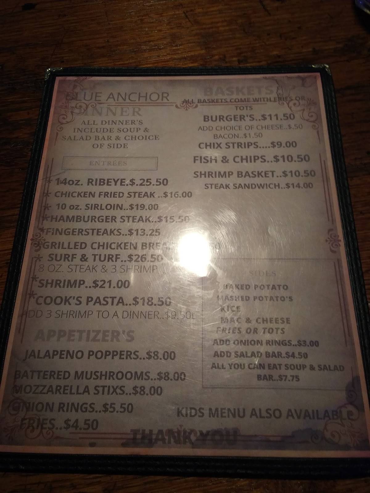 Menu at Blue Anchor Bar & Cafe, Twin Bridges