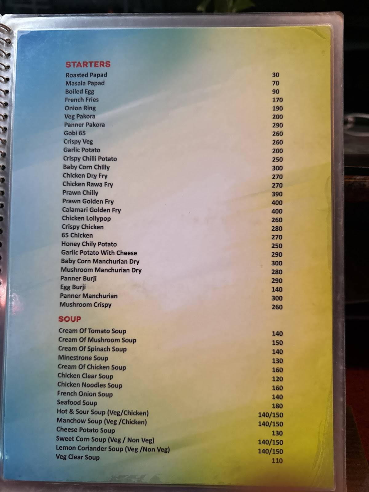 Blue Sea view menu