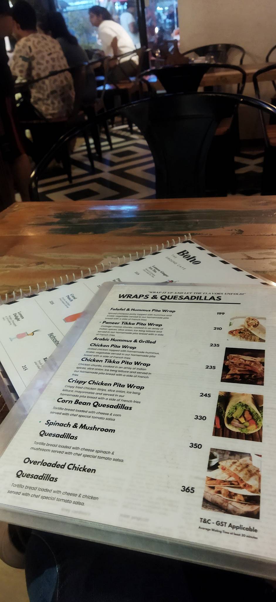 Boho The Ground Cafe menu