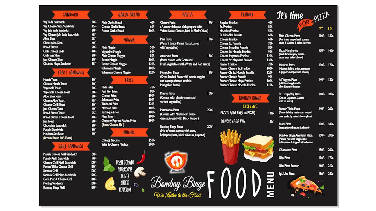 Bombay Binge menu