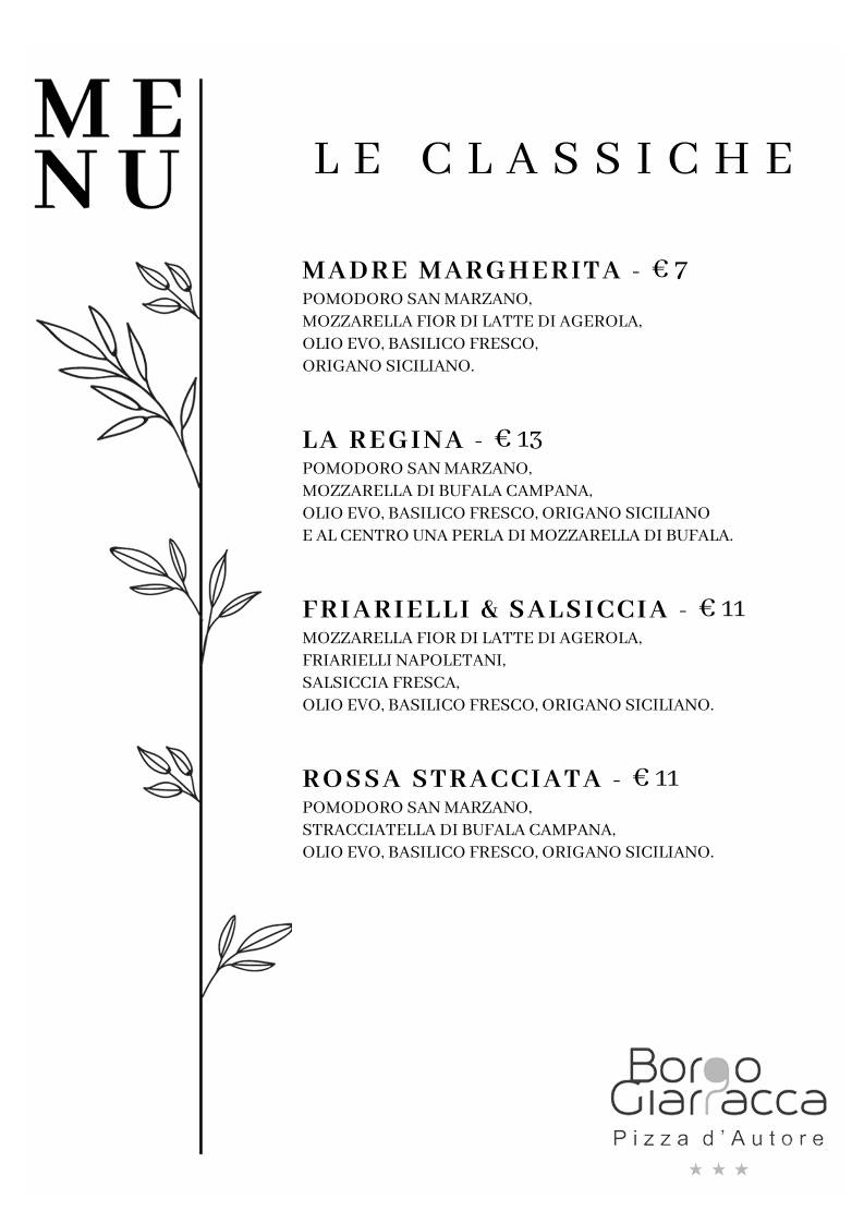 Menu di Borgo Giarracca 