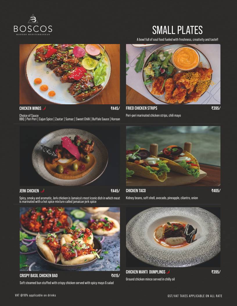 Boscos menu