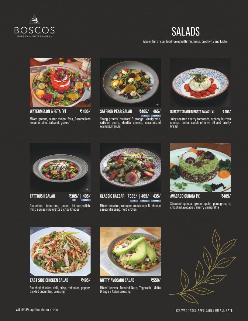 Boscos menu