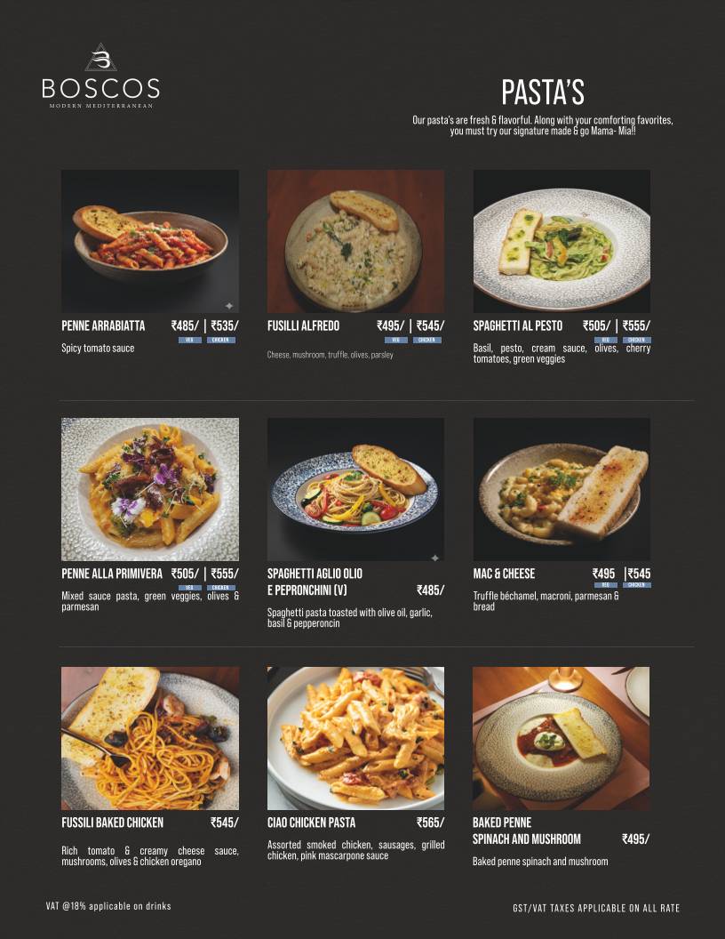 Boscos menu