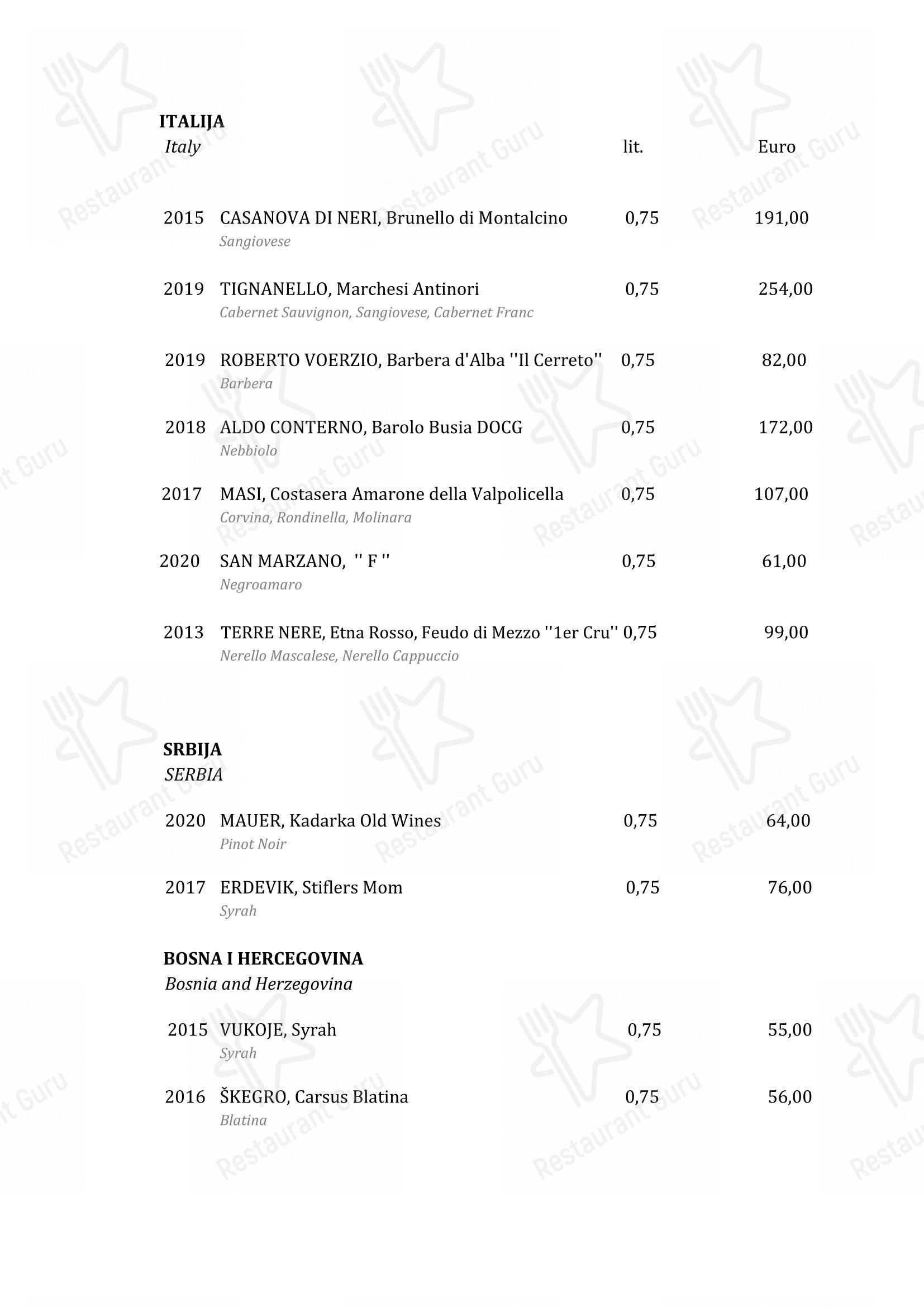 Menu bar per Boskinac in Novaglia