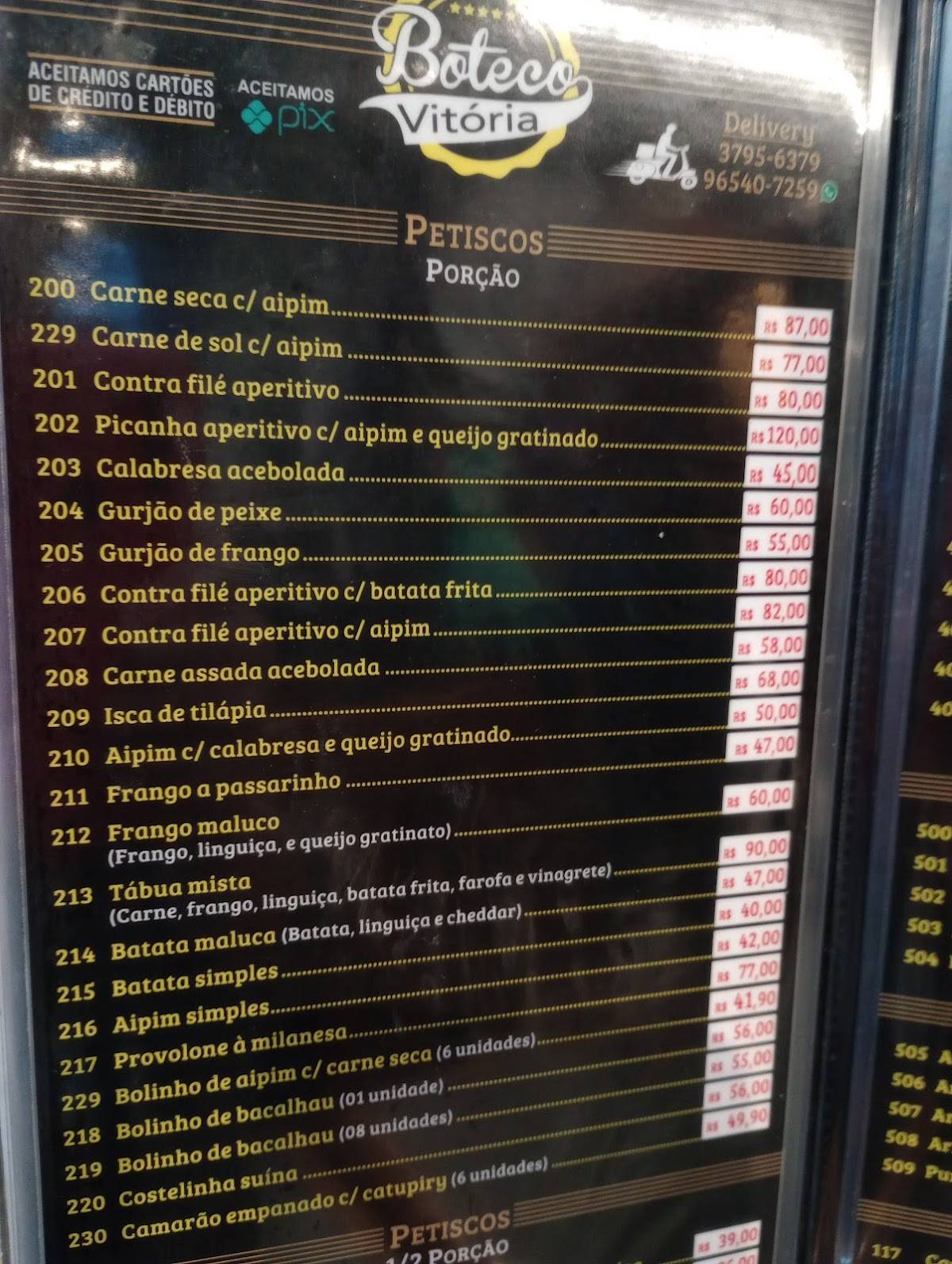 Boteco e Restaurante Vitória cardápio