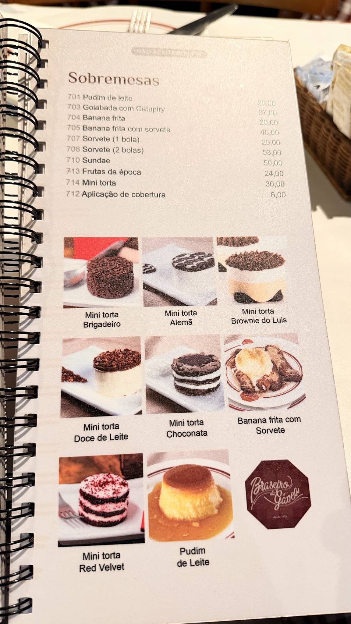 Braseiro da Gávea cardápio