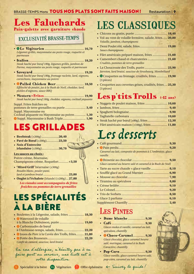 Menu de Brasse-Temps - Restaurant Brasserie Mons