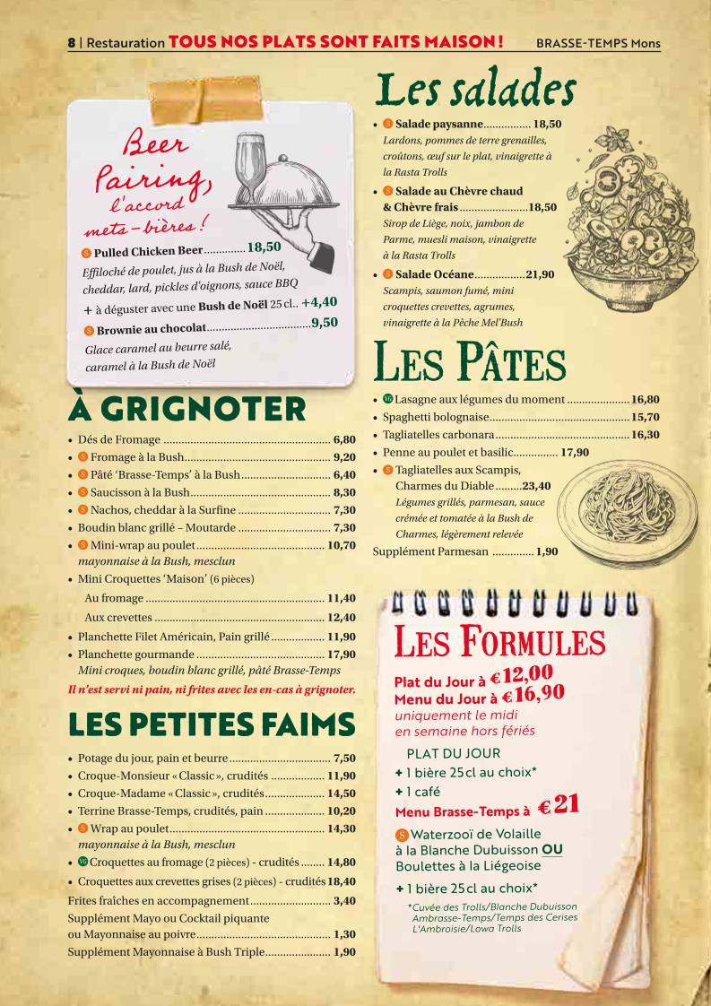 Menu de Brasse-Temps - Restaurant Brasserie Mons