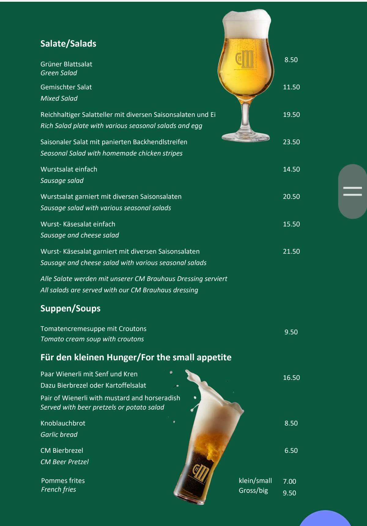 Menu di Brauhaus Chuebelimoser 
