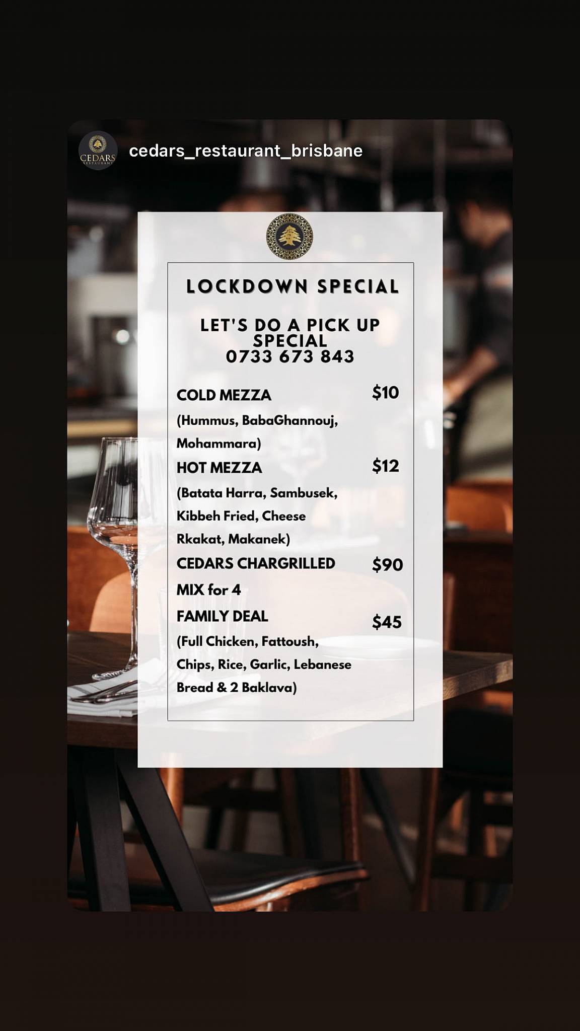 Menu at Cedars Restaurant, Milton