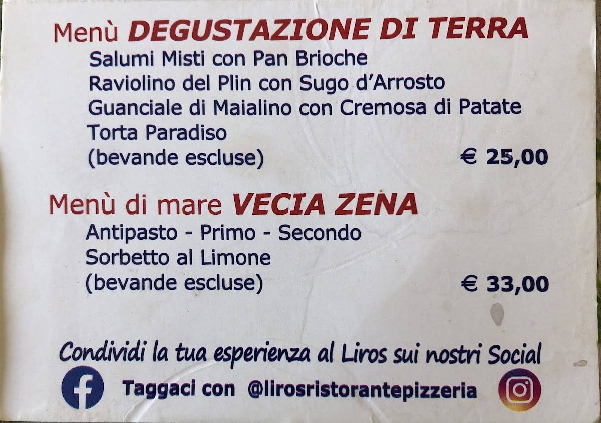 Menu di Liros Ristorante - Specialità Di Carne E Pesce Pizzeria Eventi E Cerimonie 