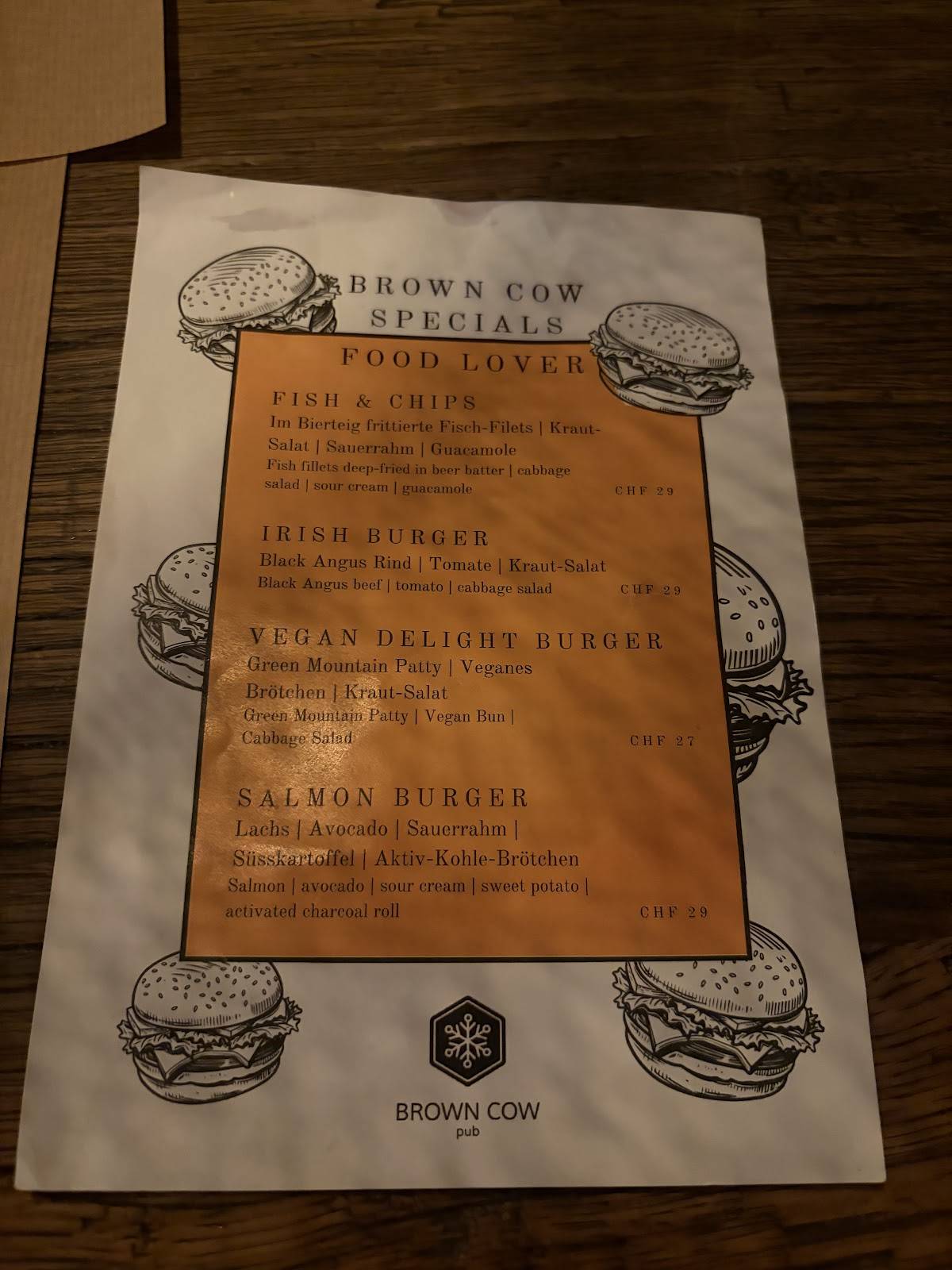 Menu di Brown Cow Pub 