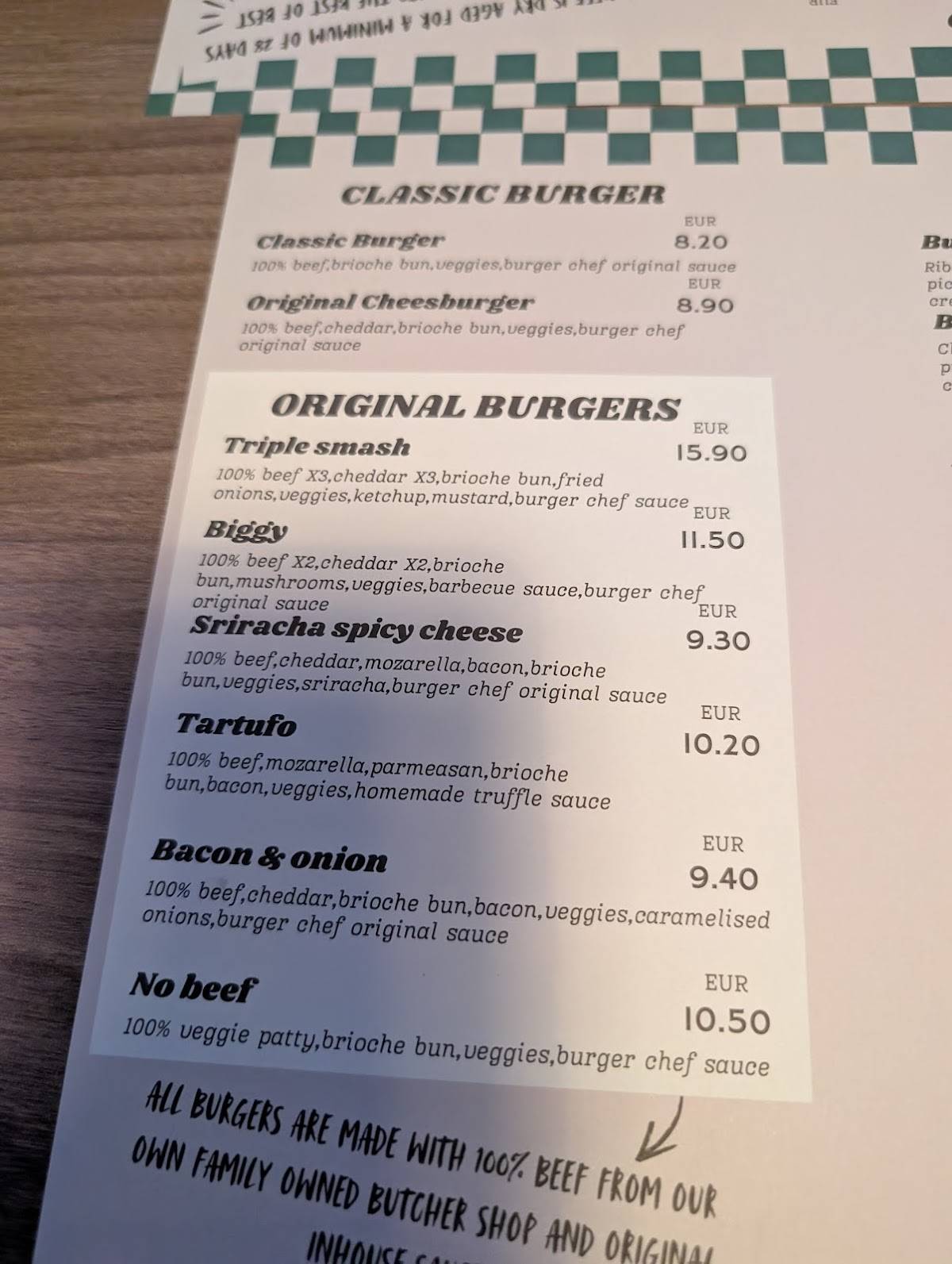 Menu di Burger Chef's 