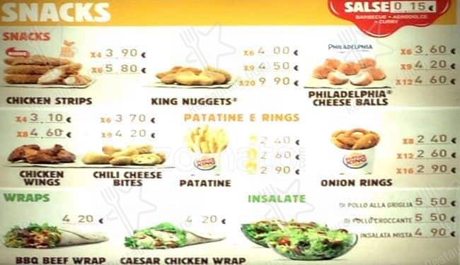Menu di King Kebab Milano 