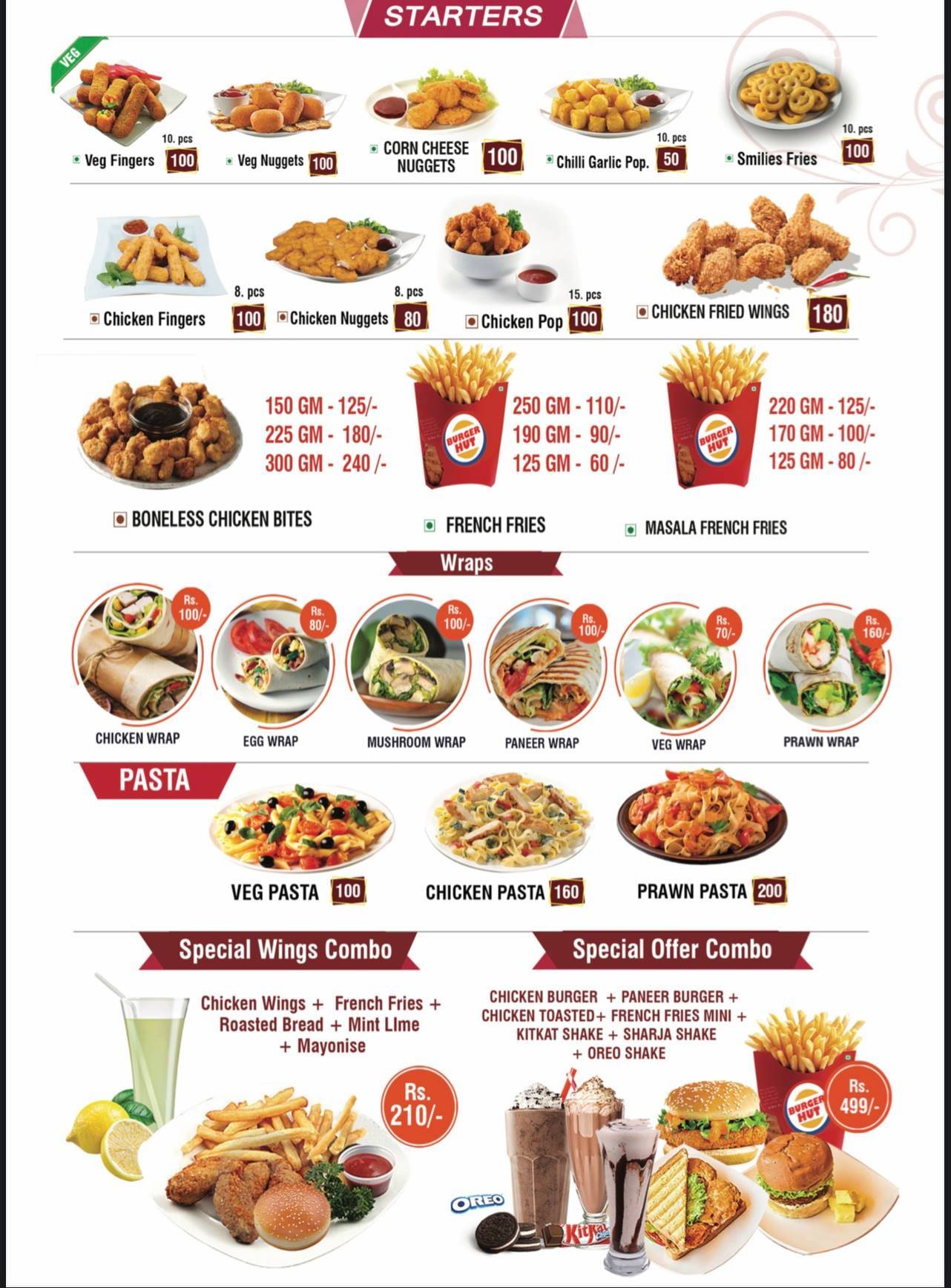 Burger hut menu