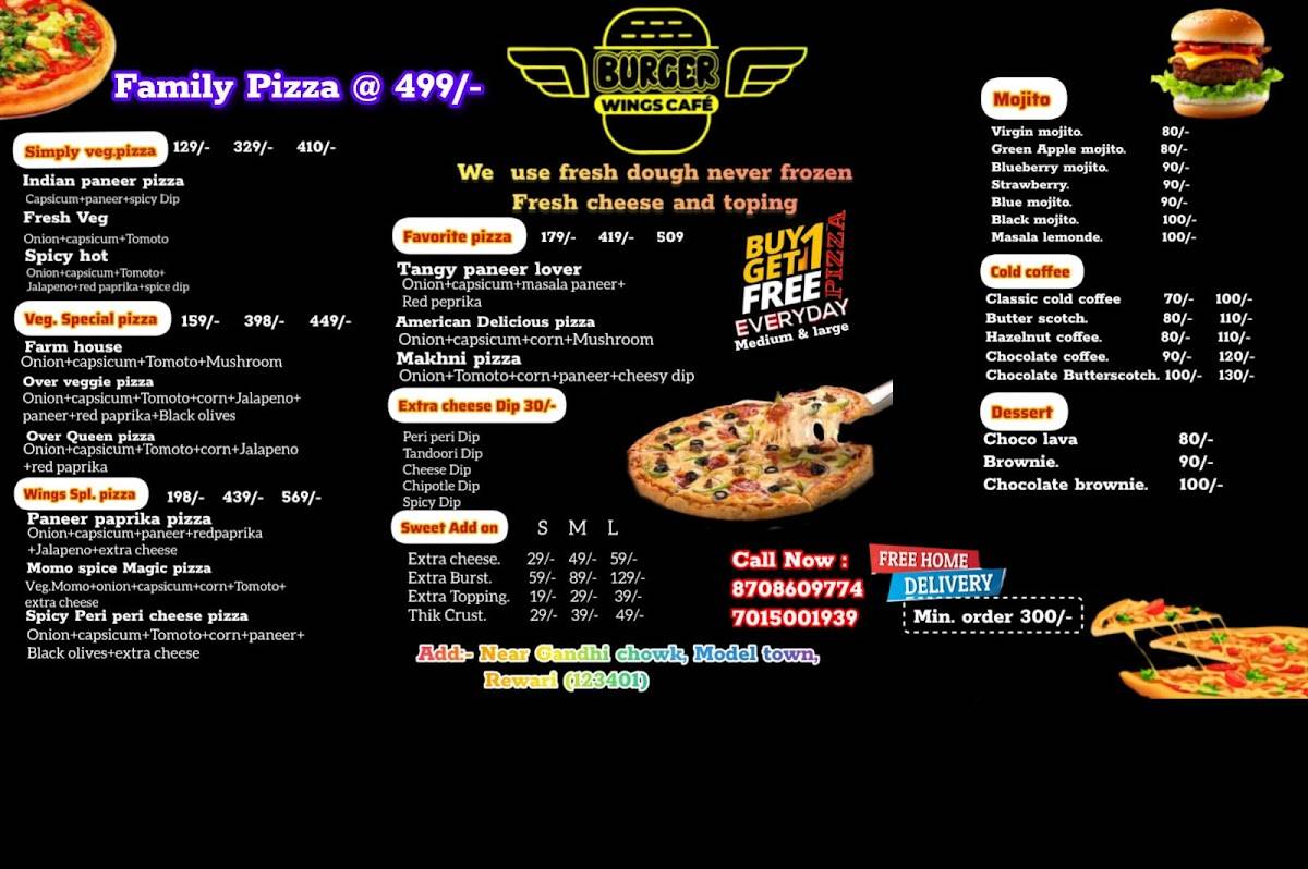 Burger wings cafe menu