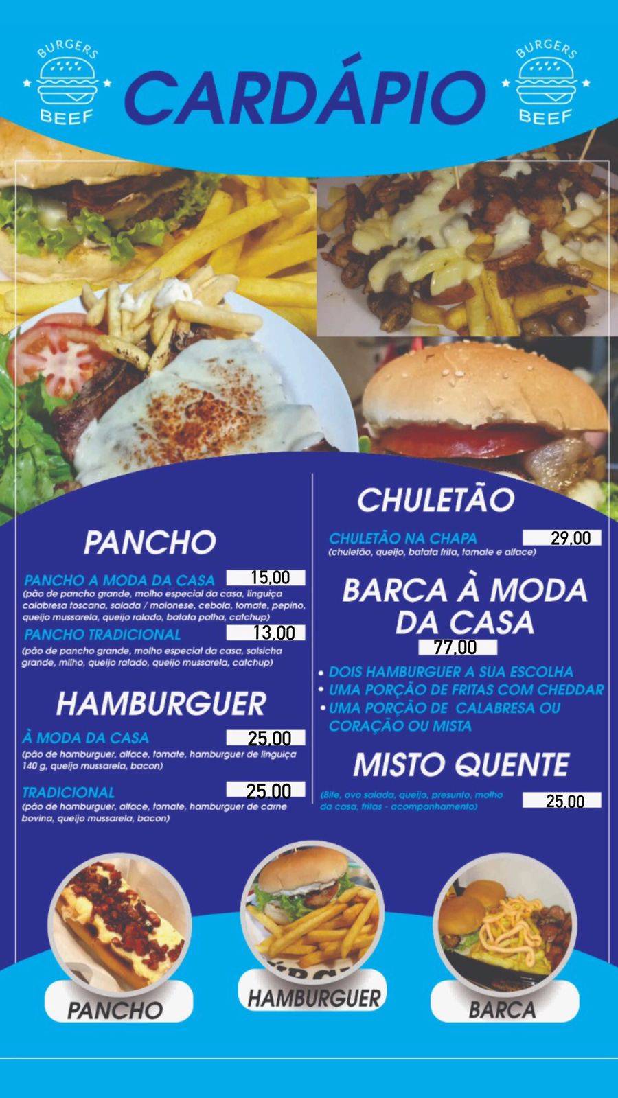 Burguers Beef cardápio
