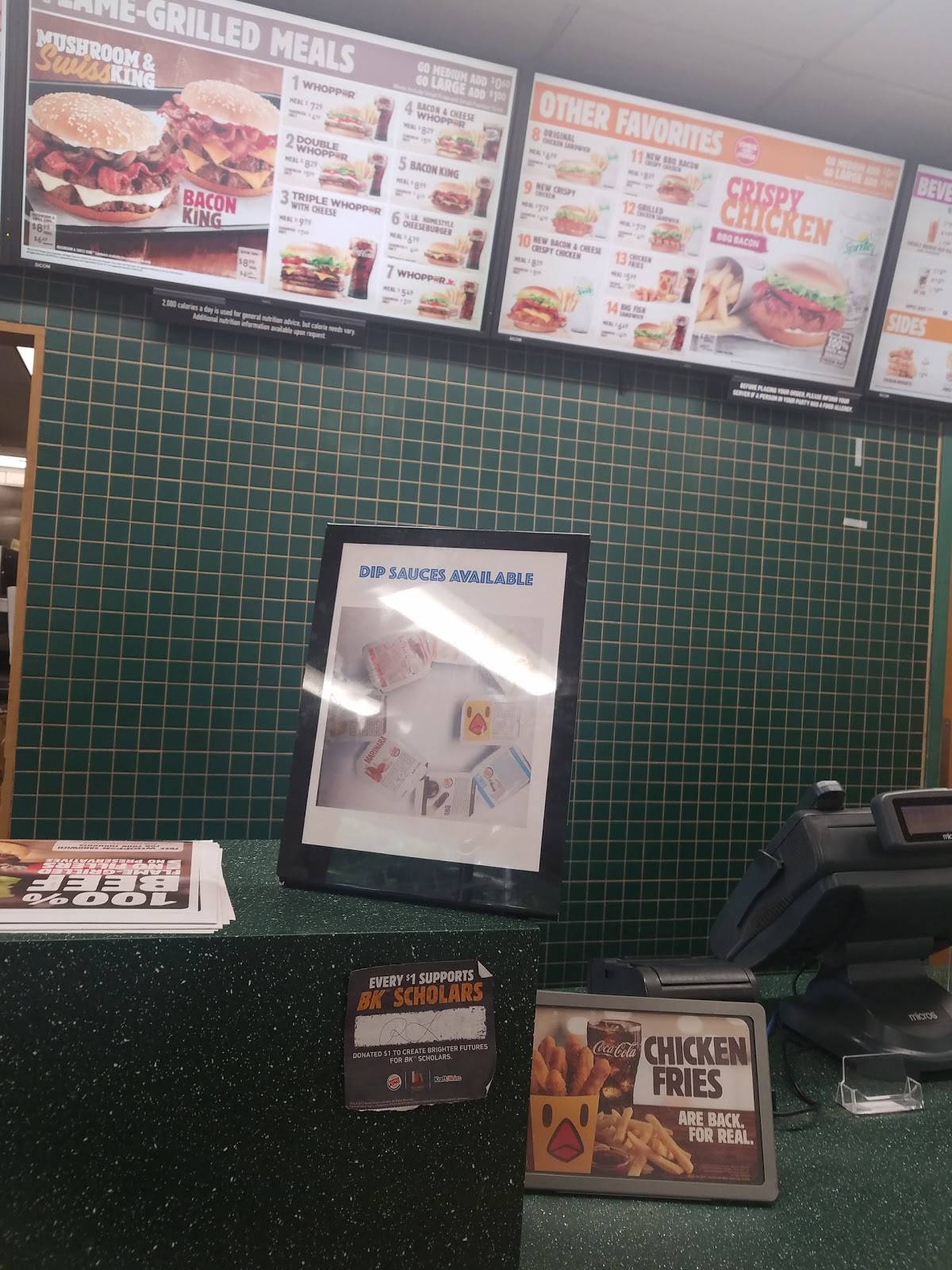 Menu at Burger King fast food, Wilmington, 280 Lowell St