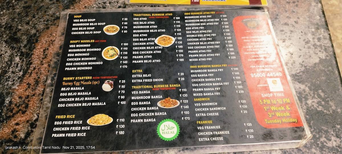 Burmy Food menu