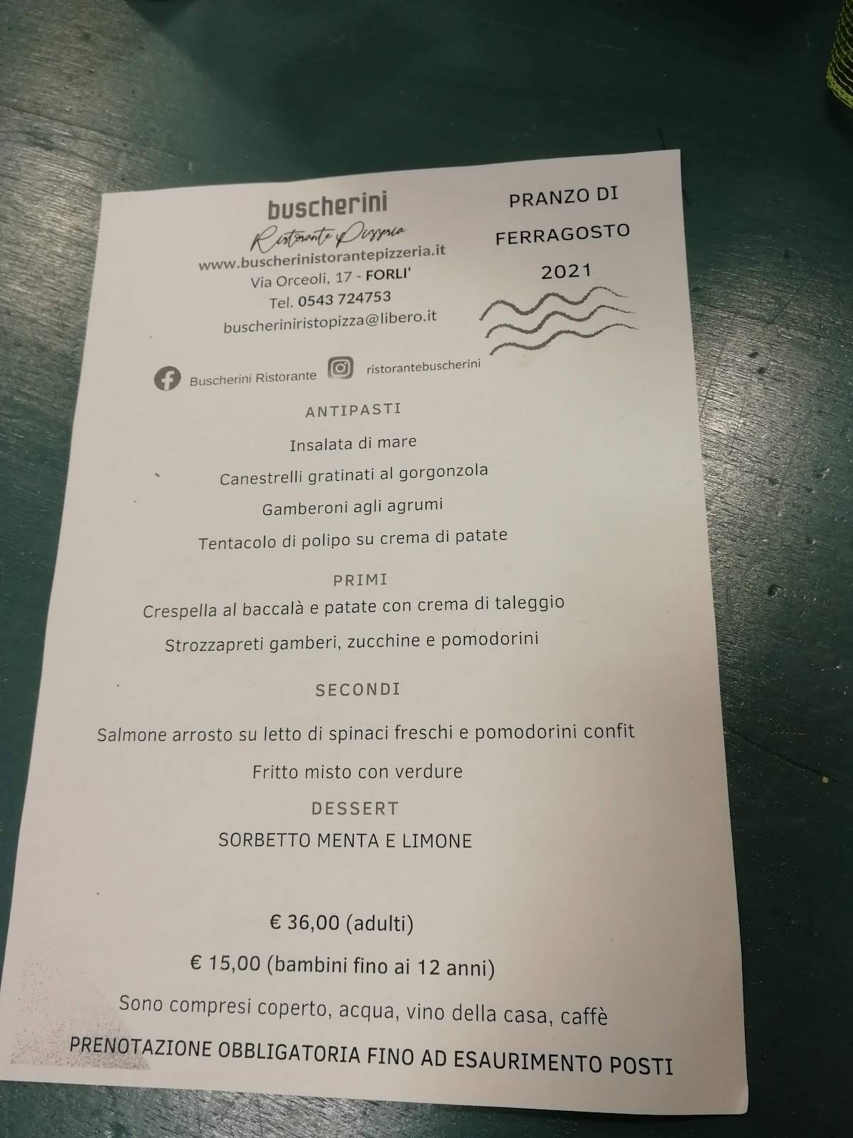 Menu di Buscherini Ristorante Pizzeria 