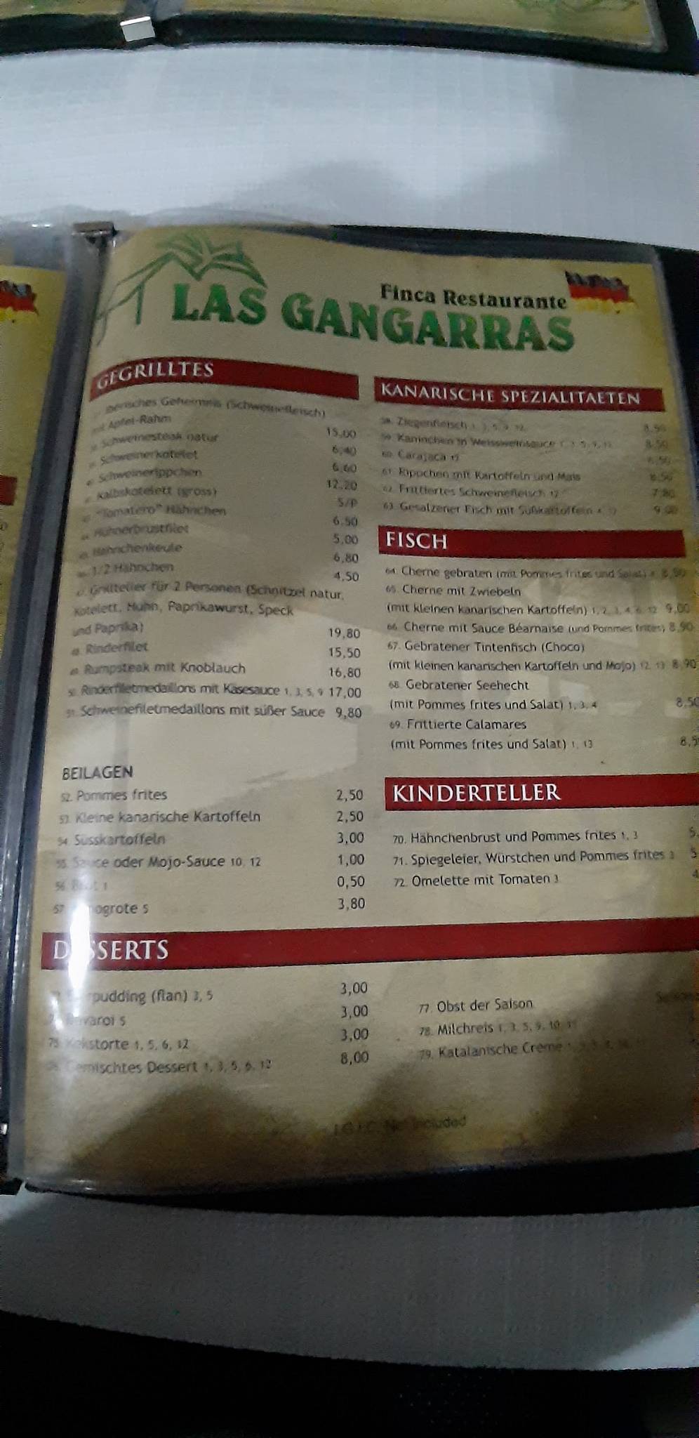 Carta De RESTAURANTE LAS GANGARRAS San Miguel De Abona carta-de-restaurante-las-gangarras-san-miguel-de-abona