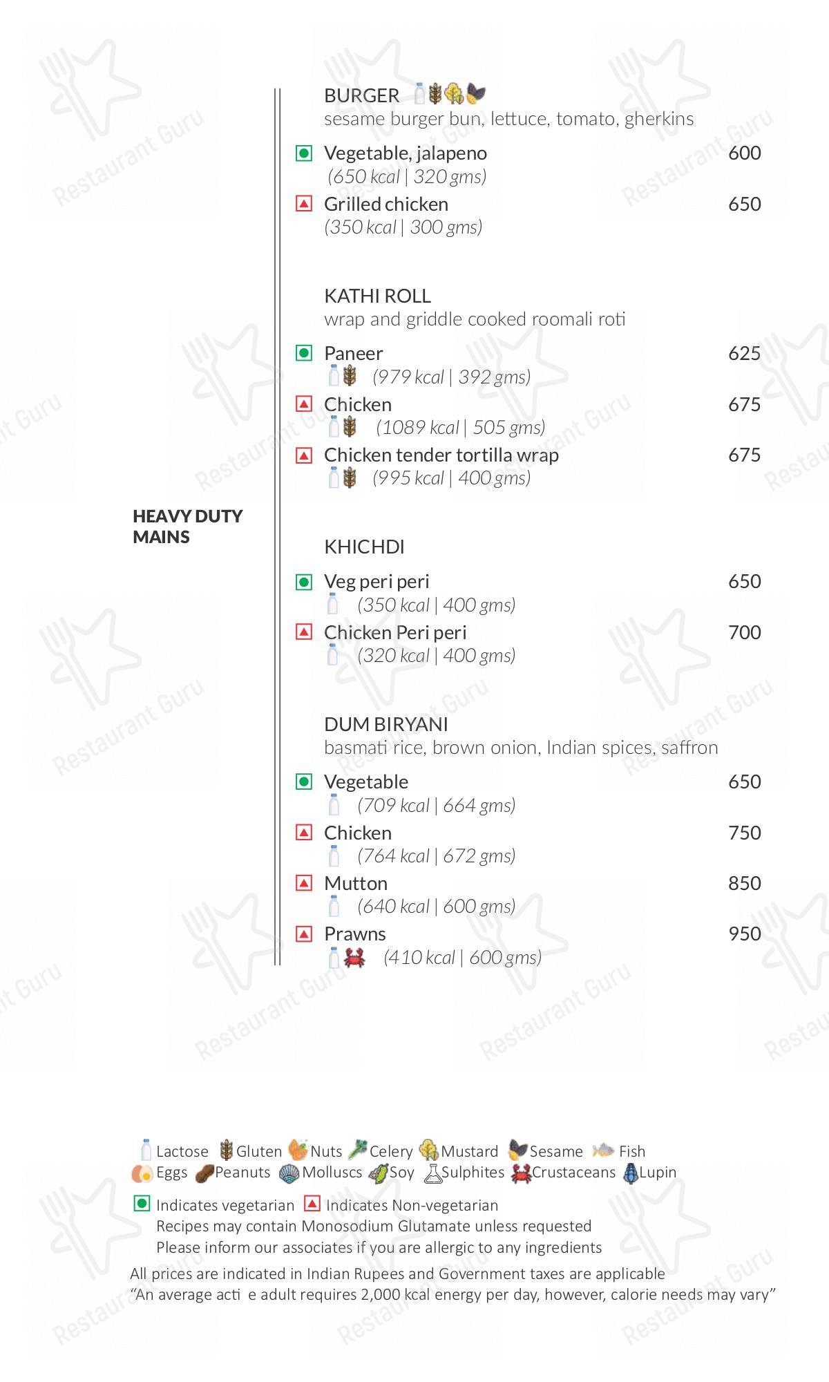 Menu for the Buzz restaurant