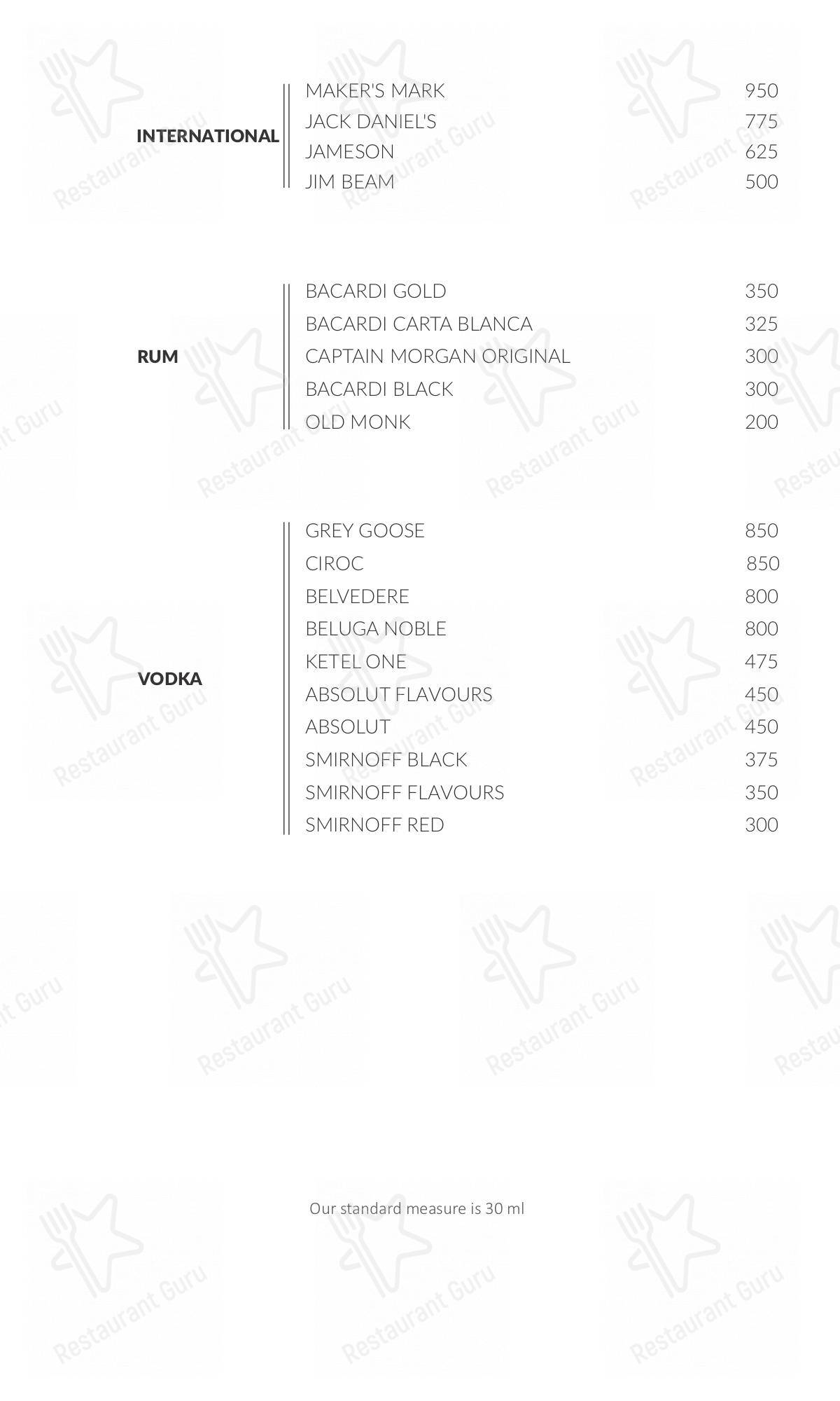 Menu for the Buzz restaurant