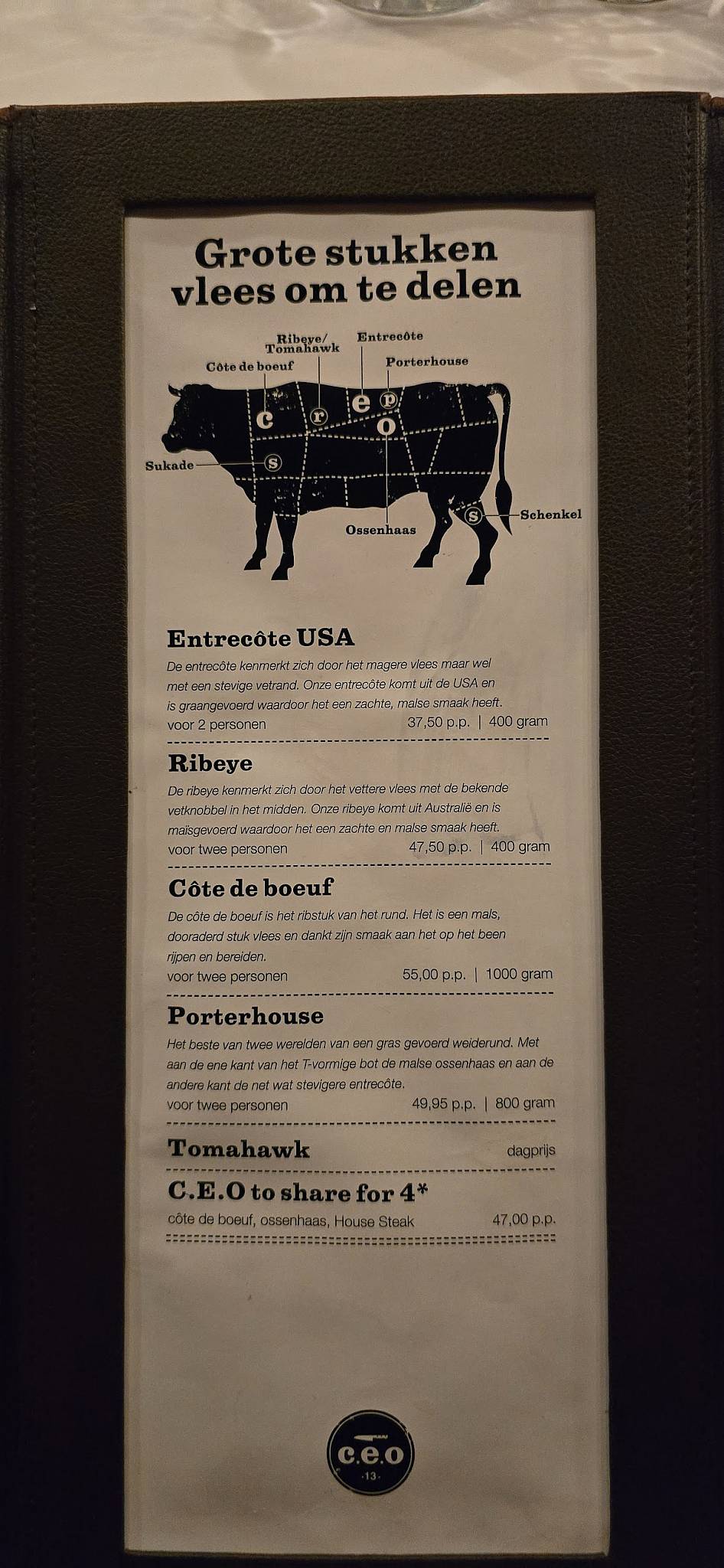 Menu de C.E.O Baas van het Vlees
