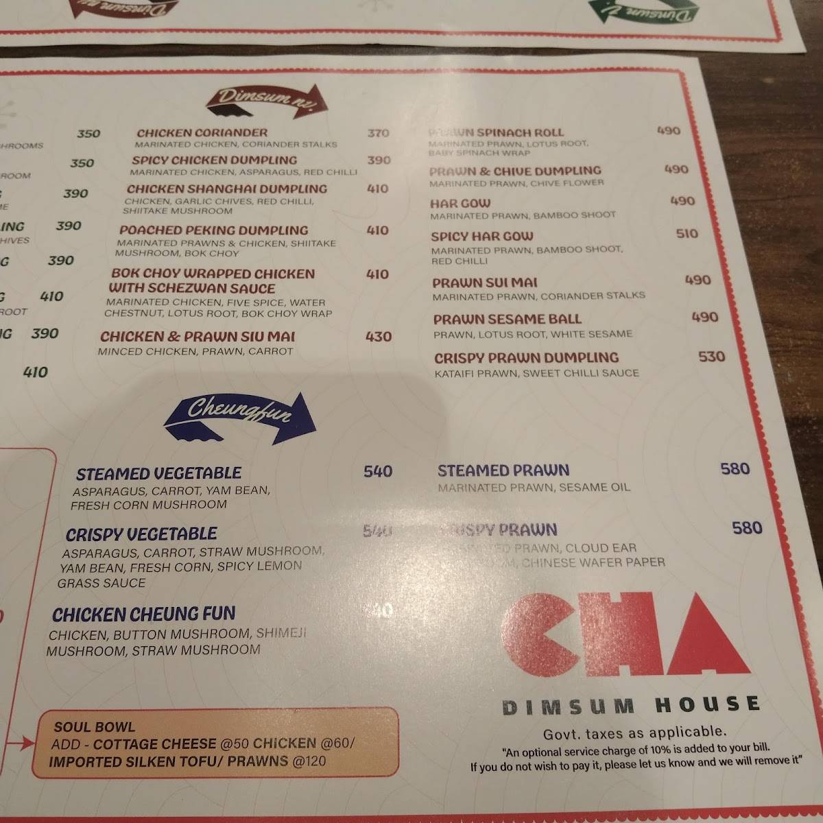 CHA menu