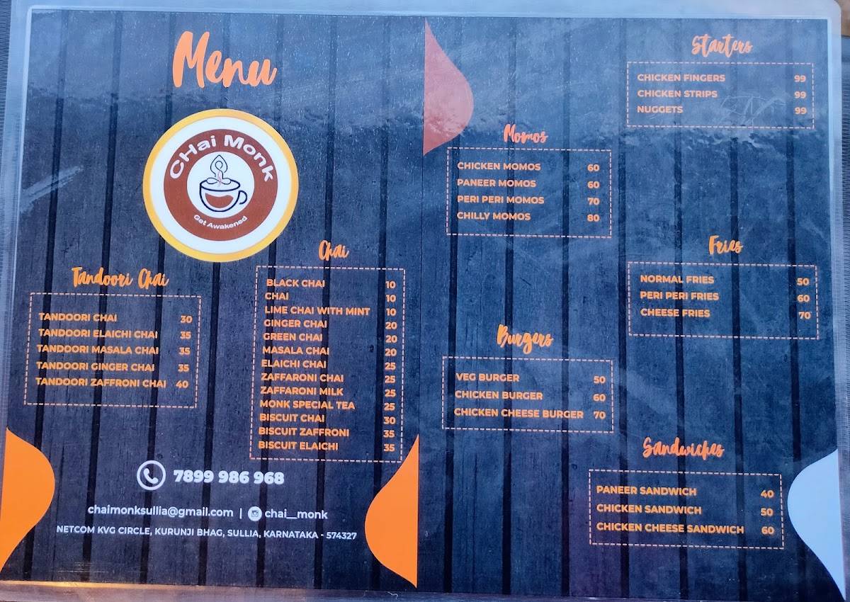 CHai Monk menu