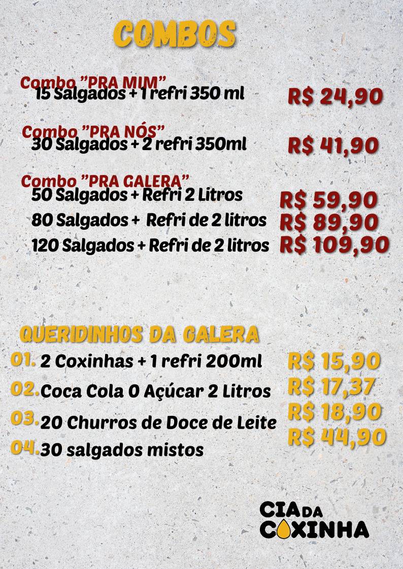 CIA DA COXINHA cardápio