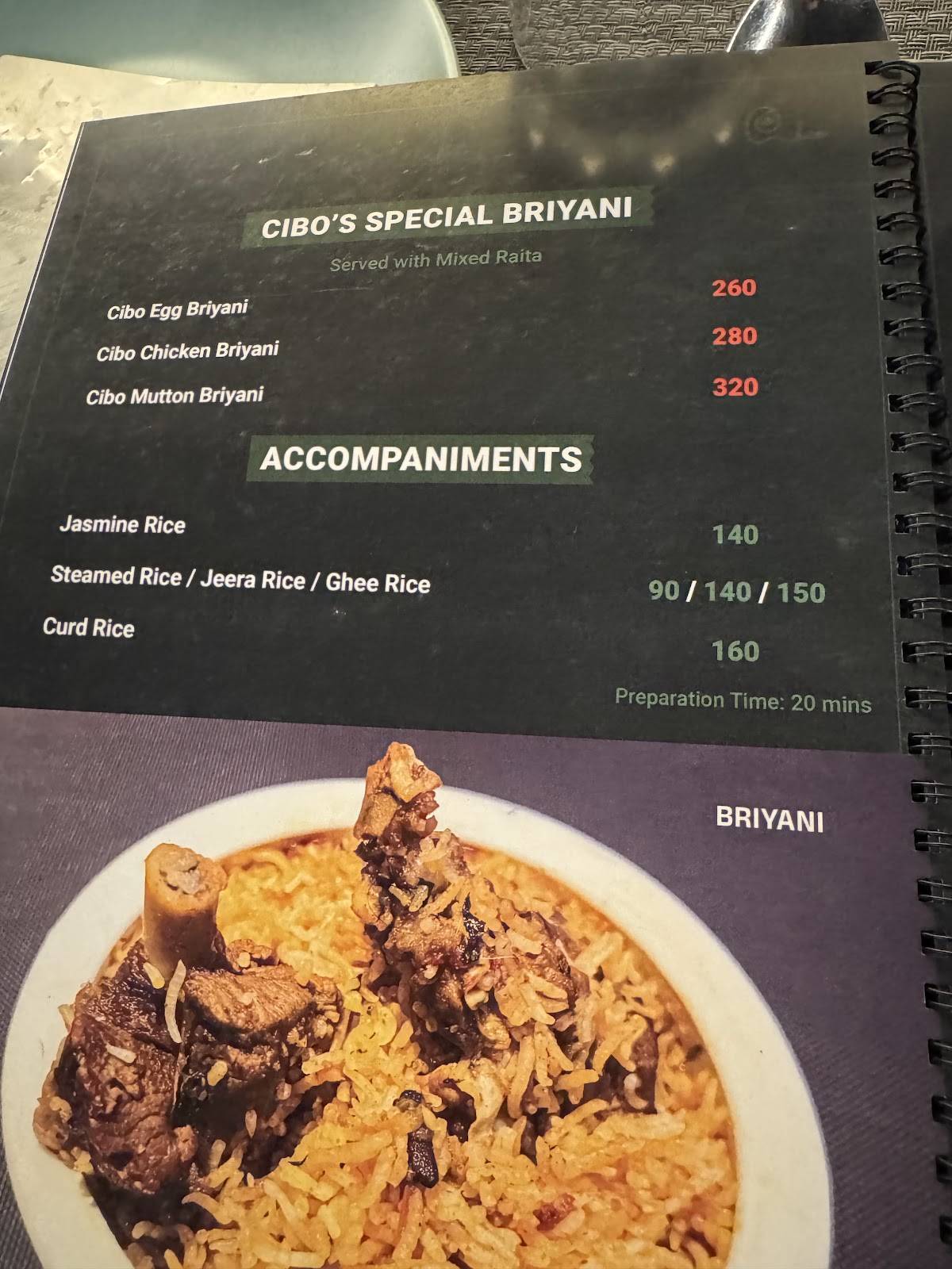 CIBO Fine Dining -Madurai menu