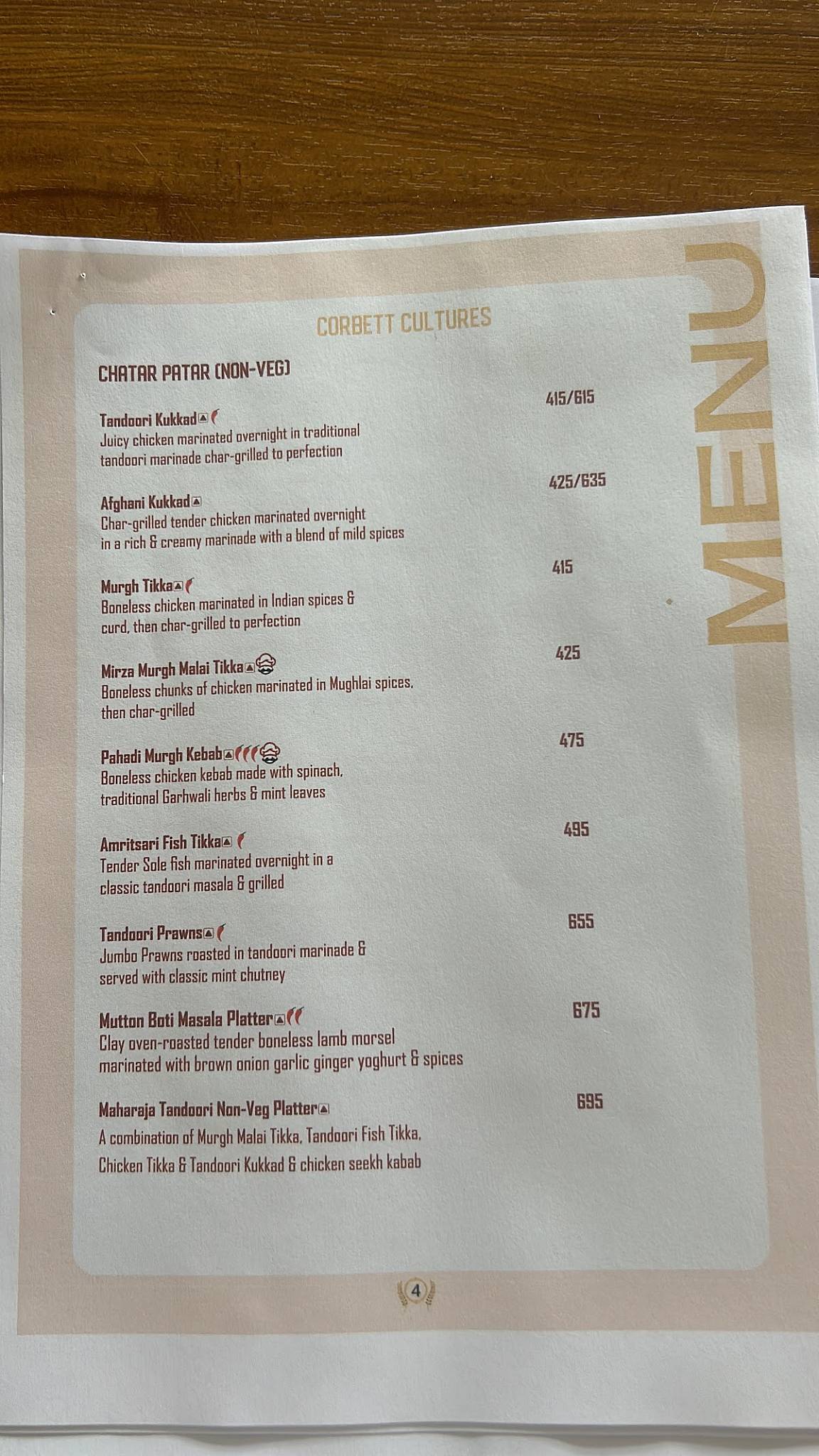 Corbett Cultures menu