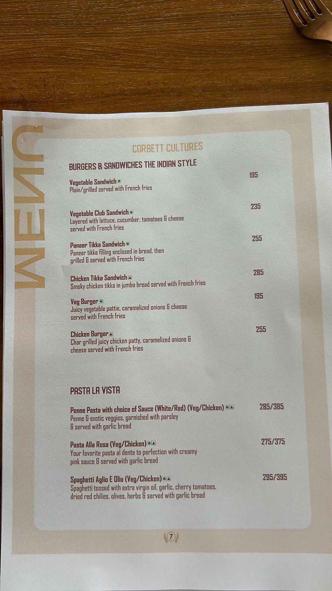 Corbett Cultures menu