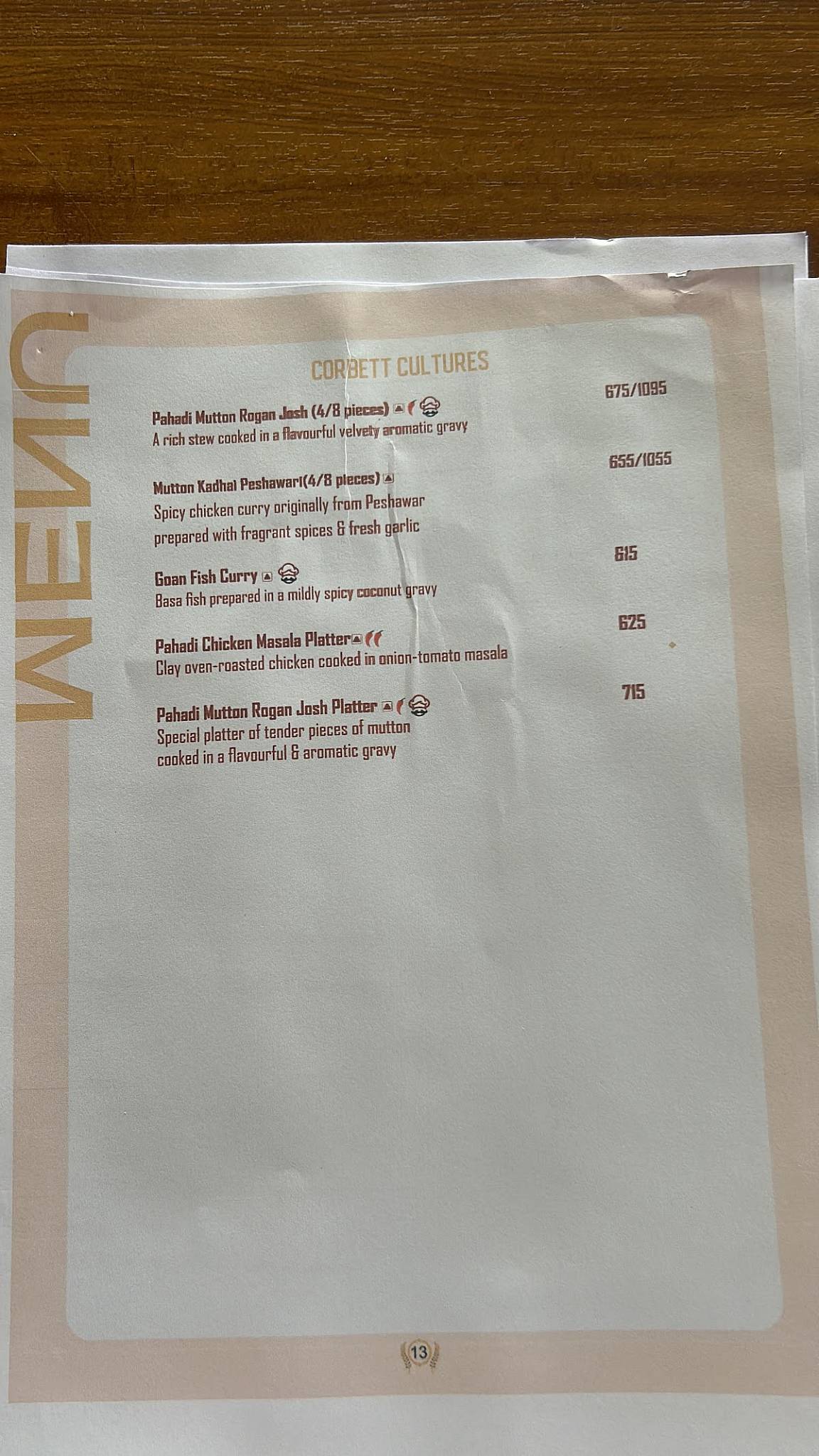 Corbett Cultures menu